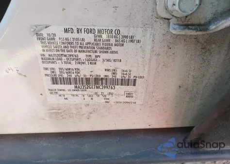 2021 Ford Ecosport Se from USA, damaged, VIN MAJ3S2GE7MC399763